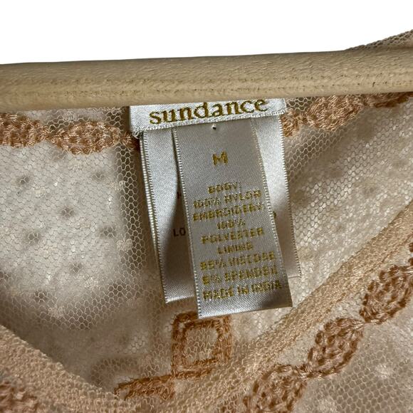 Sundance Nude Embroidered Chiffon Mesh Swiss Dot Slip Midi Dress Size Medium - Picture 3 of 11
